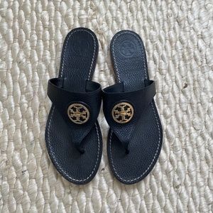 Tory Burch Black Leather flip flops size 9